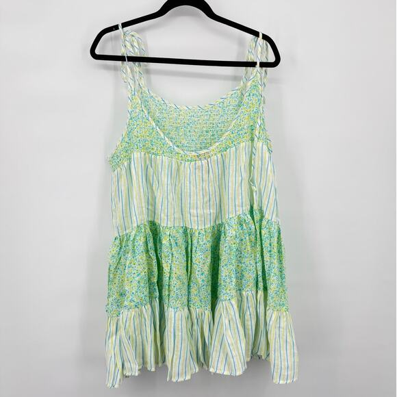 NWT Solid & Striped The Parker Dress Painted Ditsy Floral Striped Linen Green - Picture 2 of 7